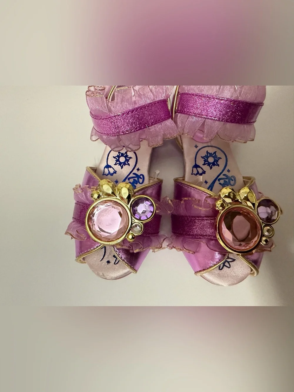 Girls Pink Purple Jeweled Rapunzel Dress Up Sandals Girls 9/10 Disney - Picture 2 of 7